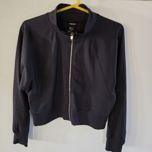 Mono B Womens Large Zip Front Warmup Jacket Black Cropped Long Sleeve